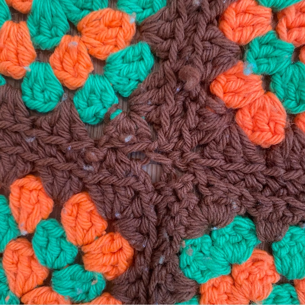 Vintage Handmade Crochet Granny Square Afghan Blanket Throw Orange/Green Fall - Picture 6 of 7